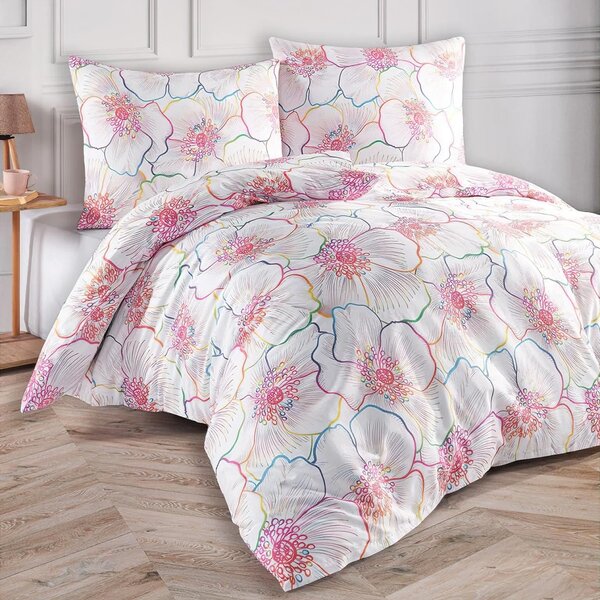 BedTex povlečení BLOOM, růžové květy, bavlněný satén, 140x200cm + 70x90cm