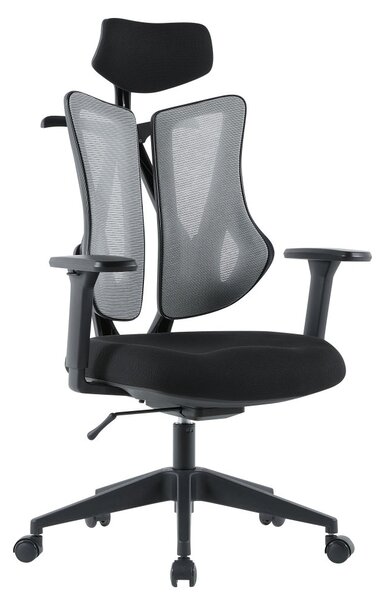 Kancelářská ergonomická židle MORA — síť / látka, šedá / černá