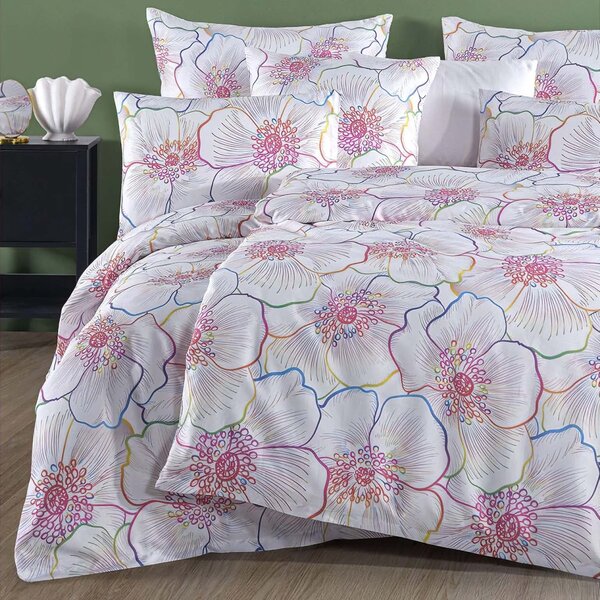 BedTex povlečení BLOOM, růžové květy, bavlněný satén, 140x200cm + 70x90cm