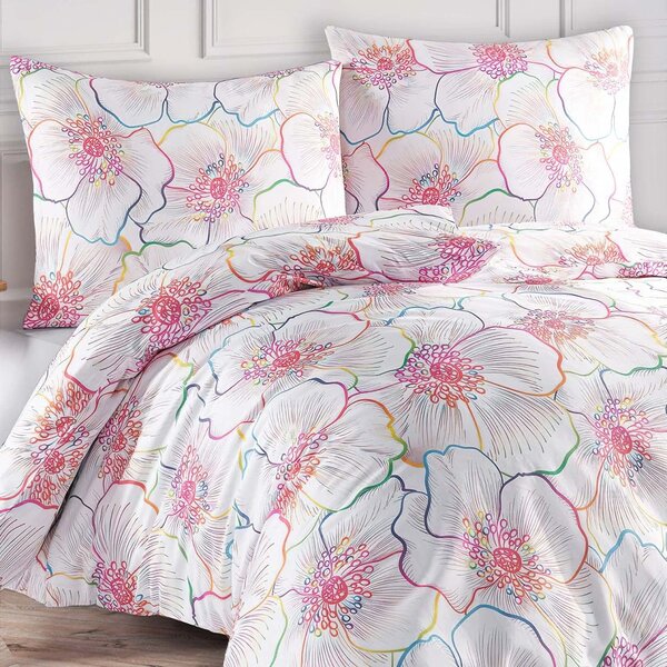 BedTex povlečení BLOOM, růžové květy, bavlněný satén, 140x200cm + 70x90cm