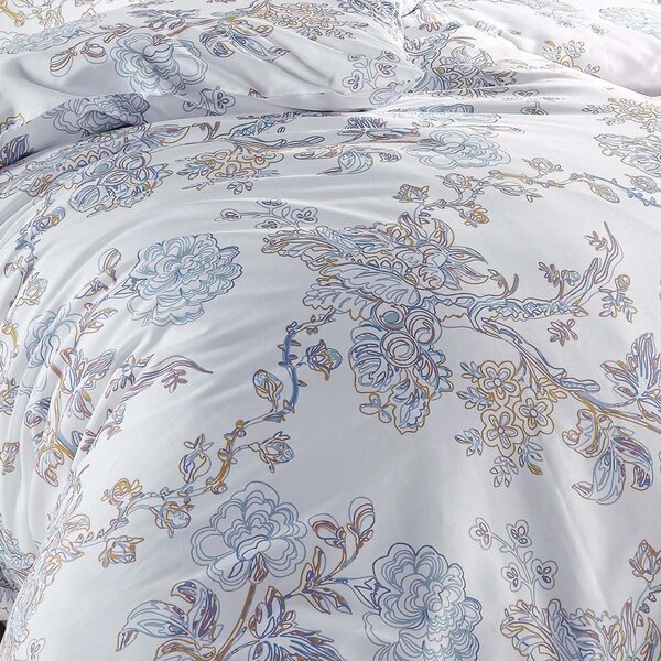 BedTex povlečení ELEGANCE, květinový vzor, bílo-modré, bavlněný satén, 140x200cm + 70x90cm