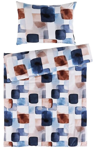 BedTex povlečení ECHO, geometrický vzor, modro-hnědé, bavlněný satén, 140x200cm + 70x90cm