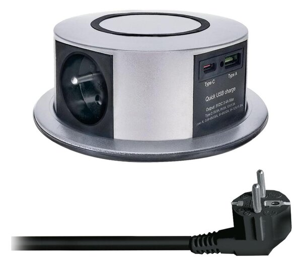 Solight PP120CW-PD20- Zásuv. sloupek pro desku stolu s Qi 3x230V+1xUSB-A+1xUSB-C