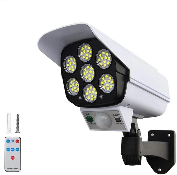 HJ Solární LED světlo ve tvaru kamery s čidlem pohybu a dálkovým ovládáním, 77 LED