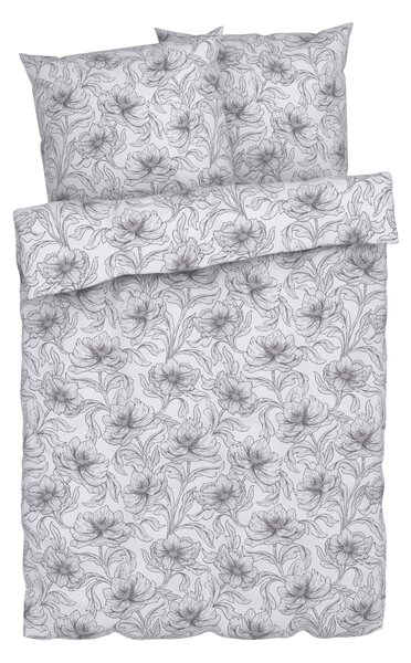 Livarno home Ložní povlečení Renforcé, 200 x 220 cm, 70 x 90 cm (květiny/bílá/šedá) (100391940001)