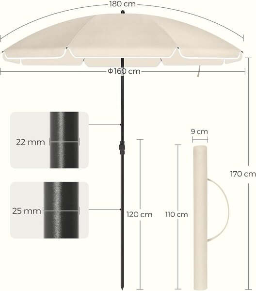 SONGMICS Zahradní slunečník s ochranným obalem UNTRA 160 cm béžový