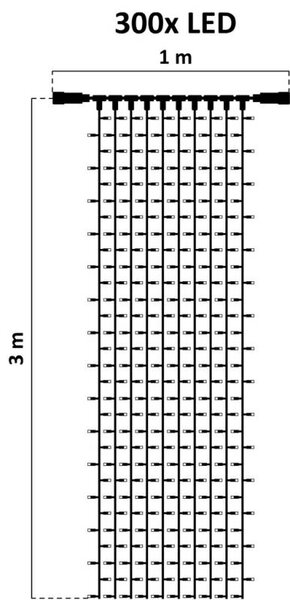 DECOLED Easy Fix LED světelný závěs venkovní, 100 × 300 cm, teple bílá s FLASH, 300 diod, bílý kabel, IP67, prodlužovací