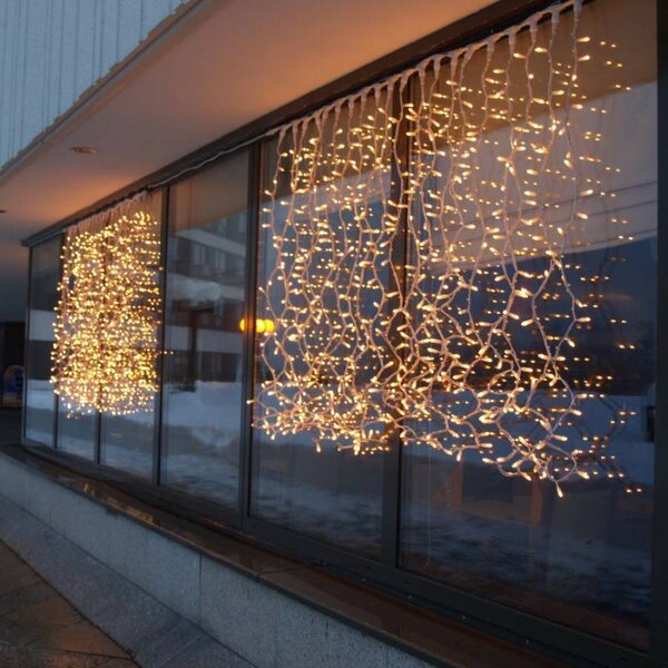 DECOLED Easy Fix LED světelný závěs venkovní, 100 × 150 cm, teple bílá s FLASH, 150 diod, bílý kabel, IP67, prodlužovací