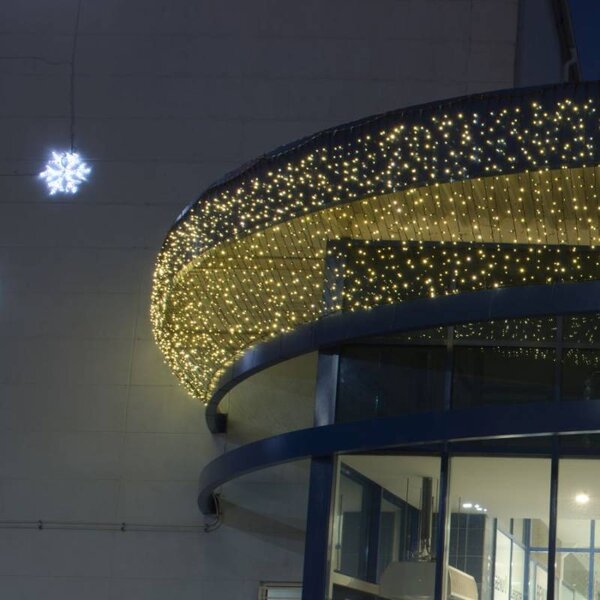 DECOLED Easy Fix LED světelný závěs venkovní, 100 × 150 cm, teple bílá s FLASH, 150 diod, bílý kabel, IP67, prodlužovací