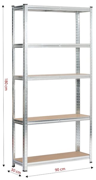 Ak furniture Kovový regál REGMET 90x30x180 cm stříbrný
