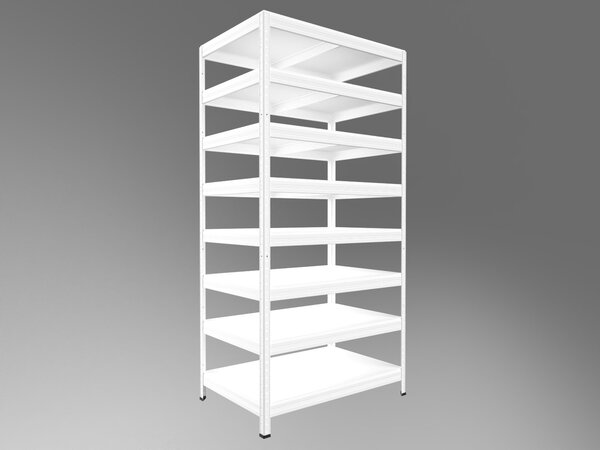 Policový regál Biedrax 35 x 60 x 210 cm, bílý, 8 polic bílé lamino 12mm, nosnost 200 kg na polici