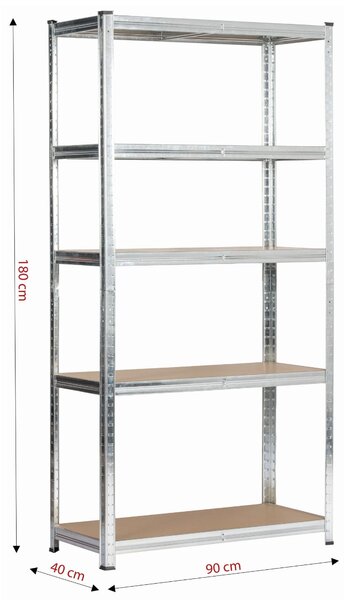 Ak furniture Kovový regál REGMET 90x40x180 cm stříbrný