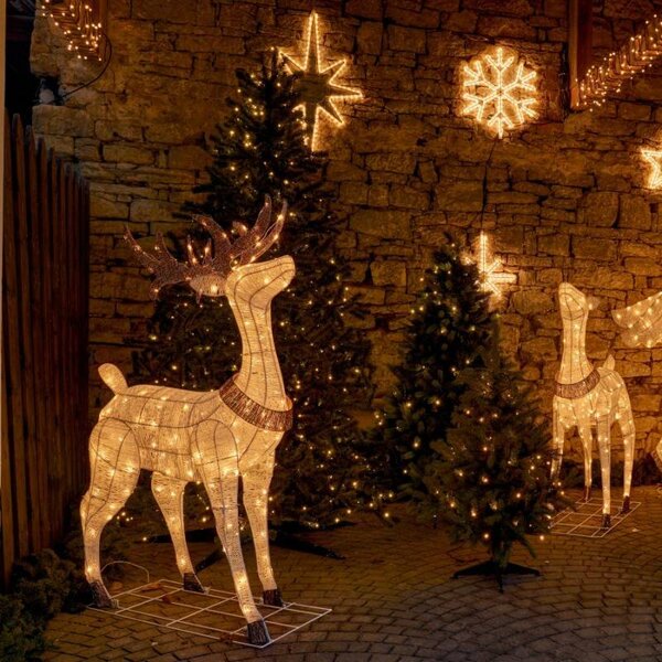 DECOLED 3D LED svítící jelen, 150 cm, teple bílý, 161 diod, IP44 venkovní