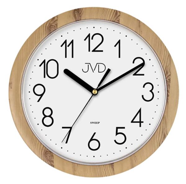 Nástěnné netikající tiché hodiny JVD quartz H612.19 imitace dřeva tmavé SKLAD