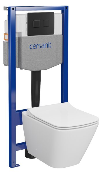 Cersanit City, System50 PNEU podomítkový rám + závěsná wc mísa City Square CleanOn + černé tlačítko Circle, S701-777