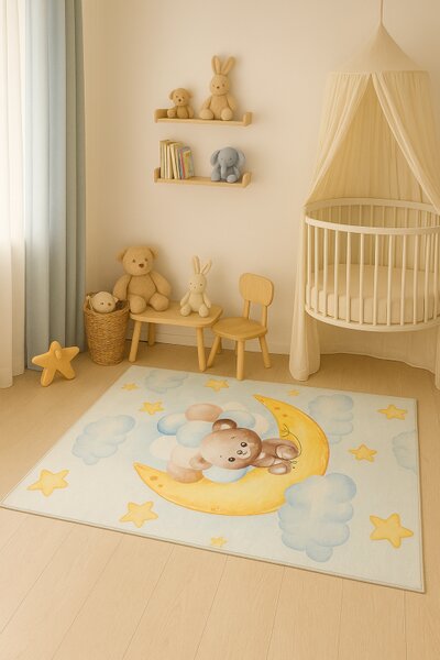 Makro Abra Kusový dětský koberec KIDS 2403179N Medvídek Měsíc Mráčky krémový Rozměr: 80x150 cm