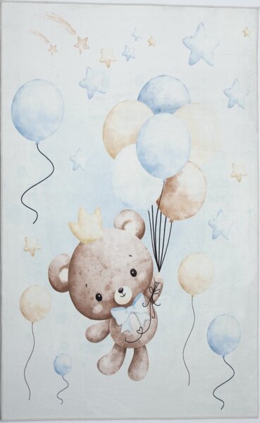 Makro Abra Kusový dětský koberec KIDS 2403178N Medvídek Balónky světle modrý Rozměr: 80x150 cm