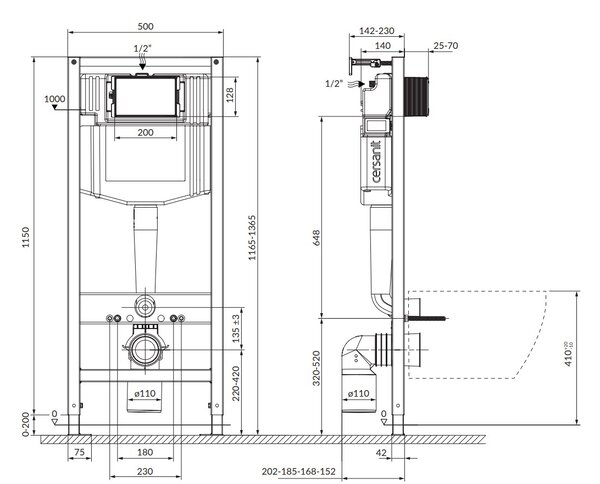 Cersanit City, System50 PNEU podomítkový rám + závěsná wc mísa City Square CleanOn + chromové tlačítko Circle, S701-776