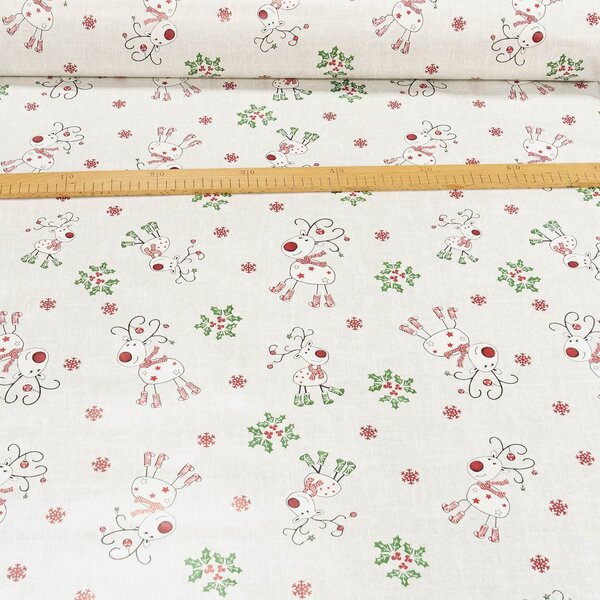 Kubík ubrus PVC s textilním podkladem vánoční N4B/01 sobíci na béžovém žíhání, š.140cm (metráž)