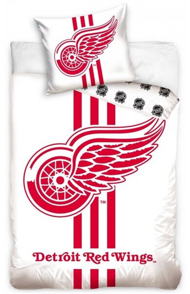 Hokejové ložní povlečení NHL Detroit Red Wings - bílé - 100% bavlna, perkál - 70 x 90 cm + 140 x 200 cm