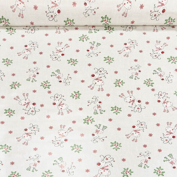 Kubík ubrus PVC s textilním podkladem vánoční N4B/01 sobíci na béžovém žíhání, š.140cm (metráž)