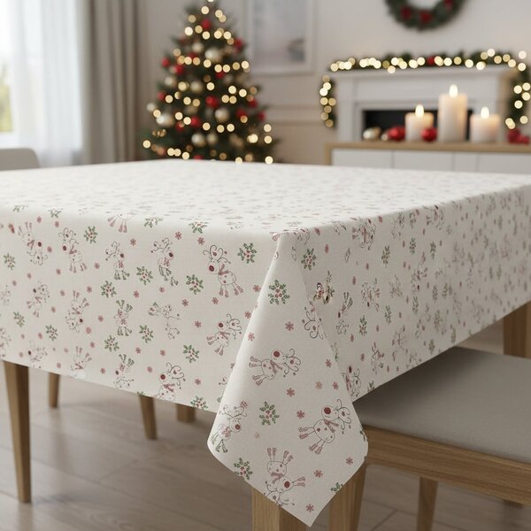 Kubík ubrus PVC s textilním podkladem vánoční N4B/01 sobíci na béžovém žíhání, š.140cm (metráž)