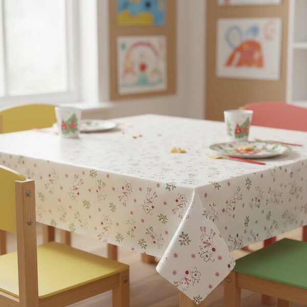 Kubík ubrus PVC s textilním podkladem vánoční N4B/01 sobíci na béžovém žíhání, š.140cm (metráž)