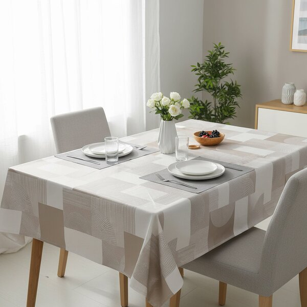 Ubrus PVC s textilním podkladem 240.01, béžový geometrický vzor, š.140cm (metráž)