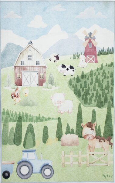 Makro Abra Kusový dětský koberec KIDS 2409030D-1 Traktor Domácí Zvířátka zelený Rozměr: 80x150 cm