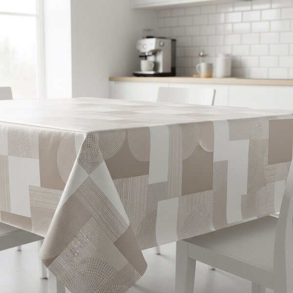 Ubrus PVC s textilním podkladem 240.01, béžový geometrický vzor, š.140cm (metráž)