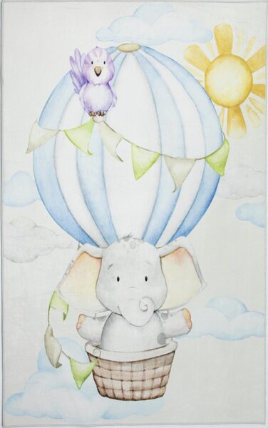 Makro Abra Kusový dětský koberec KIDS 2403139N Slůně Létající balón krémový modrý Rozměr: 80x150 cm