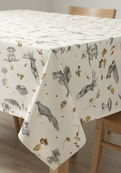 Ubrus PVC s textilním podkladem 224.01, myslivecký, podzim v lese, smetanový, š.140cm (metráž)