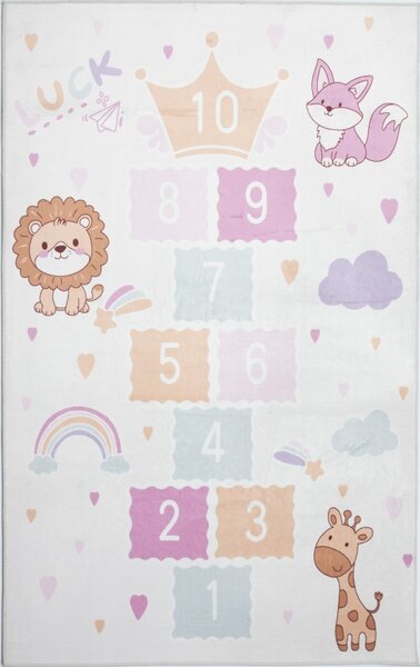 Kusový dětský koberec KIDS 2409022D-2 Skákací Panák Zvířátka krémový vícebarevný Rozměr: 80x150 cm