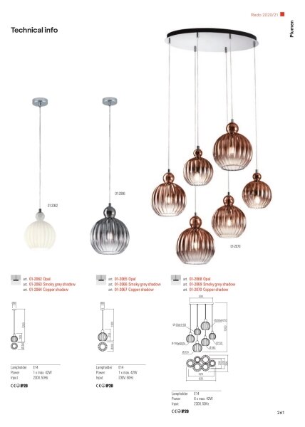 Redo 01-2069 - Lustr na lanku PLUMEN 6xE14/42W/230V šedá