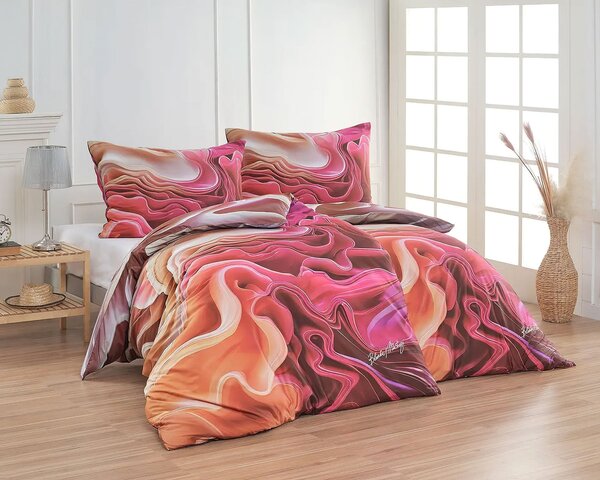 Matějovský Povlečení BLANKA MATRAGI - ROMANCE, dynamický vzor, béžové a meruňkové, bavlněný MAKO satén, digitál, 140x200cm + 70x90cm