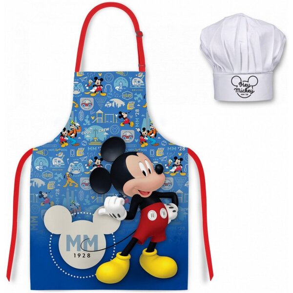 Dětská / chlapecká zástěra s kuchařskou čepicí Mickey Mouse - Disney Junior - Clubhouse - pro děti 3 - 8 roků