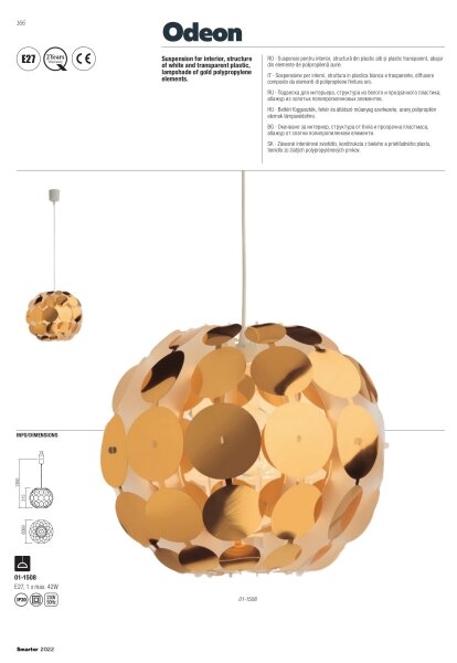 Redo 01-1508 - Lustr na lanku ODEON 1xE27/42W/230V pr. 36 cm zlatá