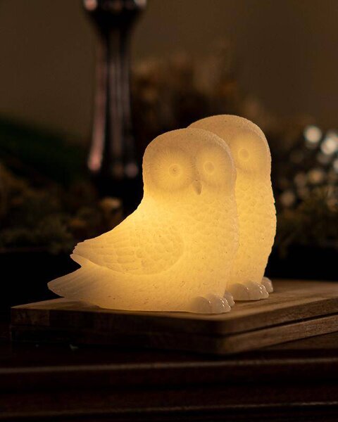 SIRIUS LED svíčky z pravého vosku na baterky, sova, bílá, 10 × 10 cm, sada 2 ks, CR2032