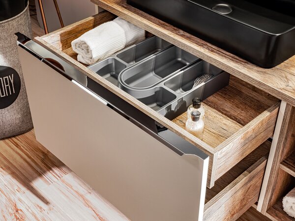 Comad Závěsná skříňka Santa Fe s deskou a umyvadlem 80 cm taupe/dub santa fe vintage