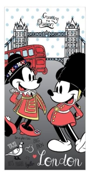 Plážová osuška Minnie & Mickey Mouse v Londýně - licence Disney - 100% bavlna, froté - 70 x 140 cm