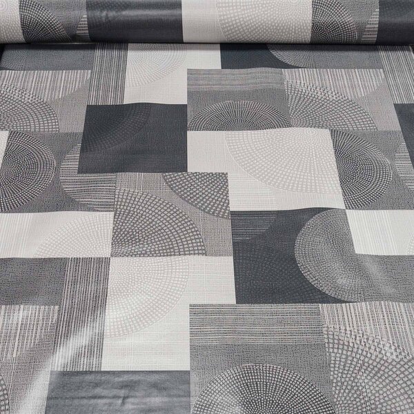 Ubrus PVC s textilním podkladem 240.02, šedý geometrický vzor, š.140cm (metráž)