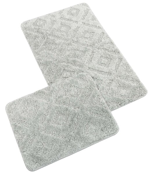 Bellatex koupelnová souprava s vlasem MICRO BANY SILVER SVĚTLE ŠEDÁ, 100x60cm (předložka) + 60x50cm (na WC)