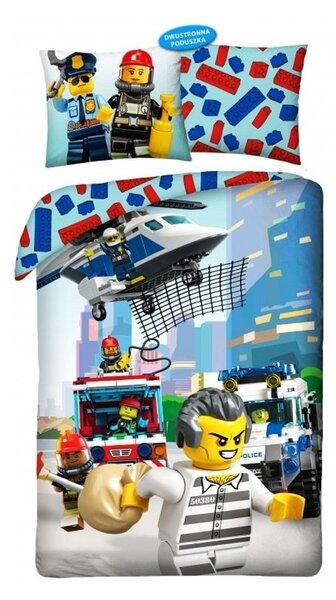 Bavlněné ložní povlečení LEGO City - motiv Uprchlík, policie a hasiči - 100% bavlna - 70 x 90 cm + 140 x 200 cm