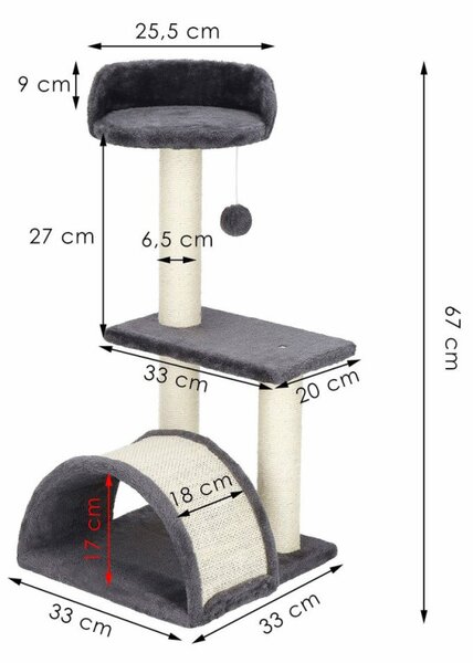 Škrabadlo pro kočky - Věž s tunelem 3 patra 67 cm SPRINGOS PA1035