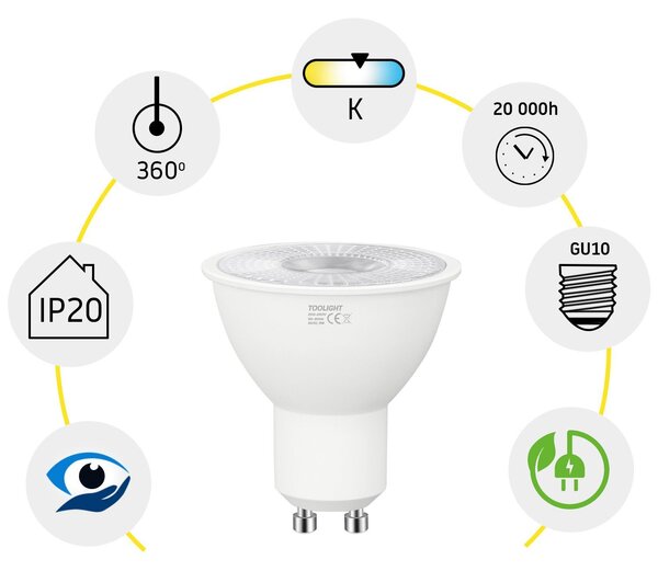 Toolight LED žárovka studená LED RSL040 GU10 5W Warm