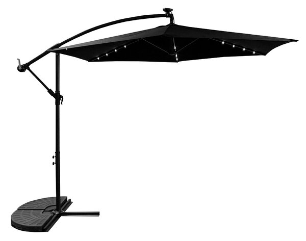 Aga Zahradní slunečník 300 cm Černý s LED osvětlením
