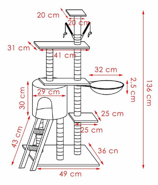Škrabadlo pro kočky - Domeček se schody 6 pater 136 cm SPRINGOS PA1042