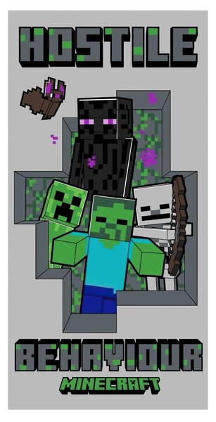 Jerry Fabrics Dětská plážová osuška MINECRAFT HOSTILE BEHAVIOUR, šedá, froté, 70x140cm