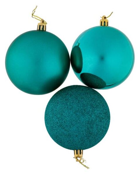 DECOLED Sada vánočních ozdob paví zelená 8 cm plastové koule, 8× mat, 8× glitter, 8× lesk, balení 24 ks