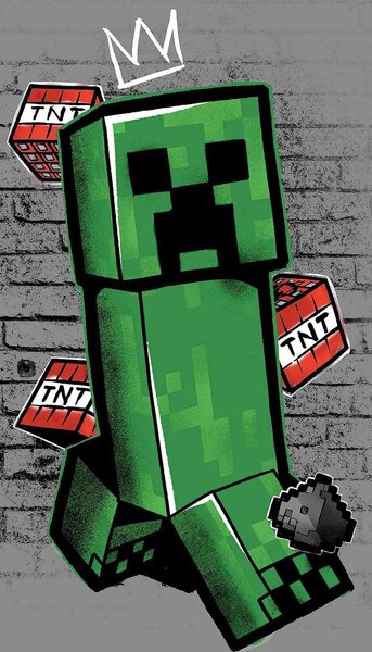Jerry Fabrics Dětská plážová osuška MINECRAFT METRO ART CREEPER, šedá, froté, 70x140cm